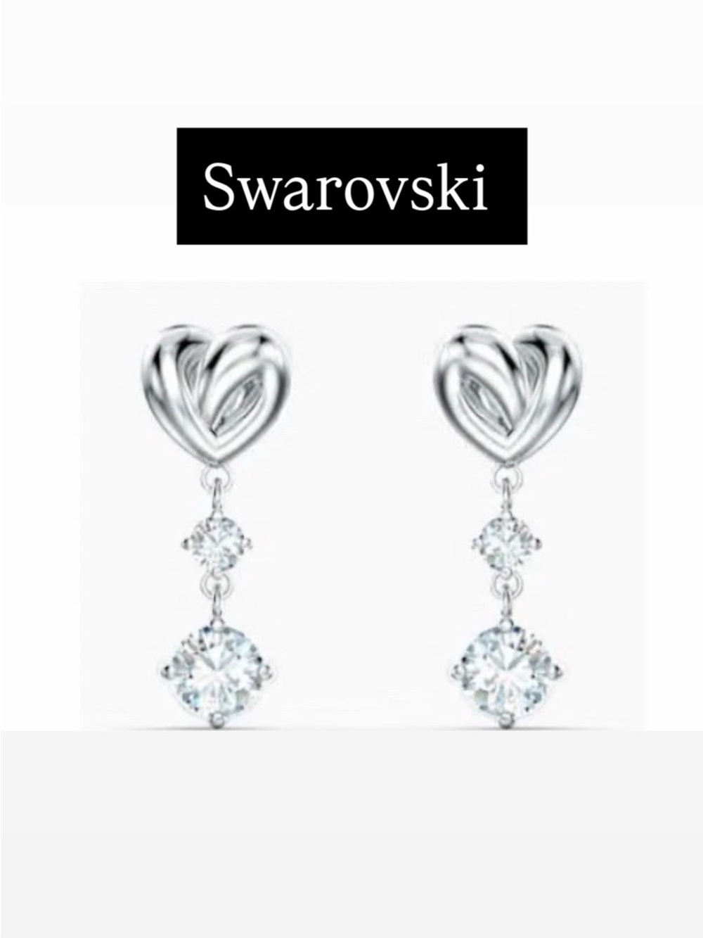 Swarovski Silver Heart Drop Earrings with Clear Crystals